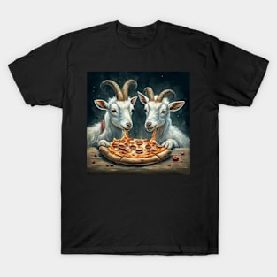 Funny goats eating a pizza gift ideas T-Shirt